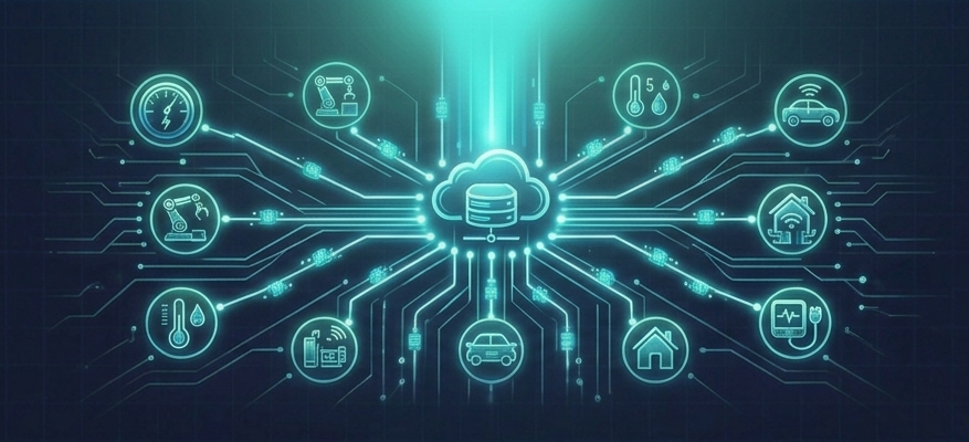 Connected IoT and AI automation network for intelligent process orchestration.