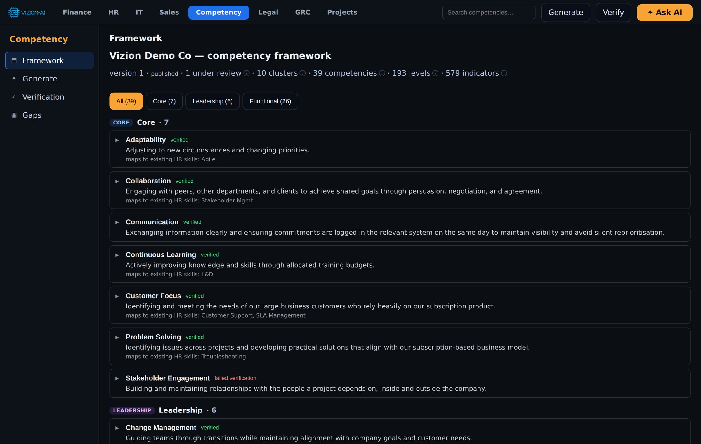 Competencies screenshot